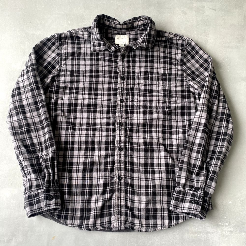 American Eagle‎ Shirt Mens Large Plaid black Double Layer Button Up Long Sleeve
